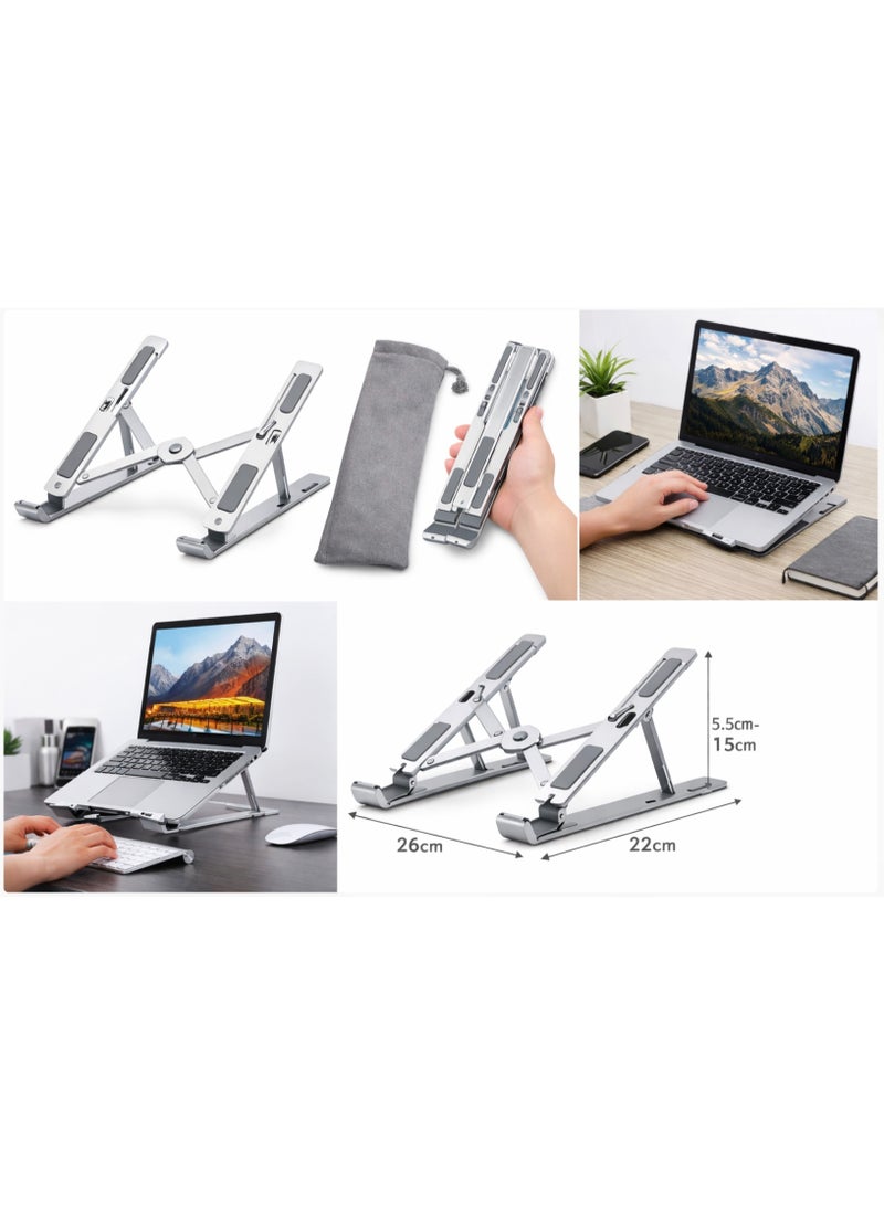 Adjustable Foldable Aluminum Laptop Stand | Ergonomic Laptop Riser | Portable Laptop Holder with Anti-Slip Pads - Image 2
